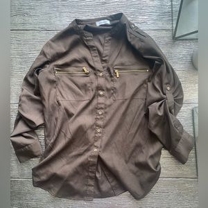 Calvin Klein, brown shirt, size S (more like a M)